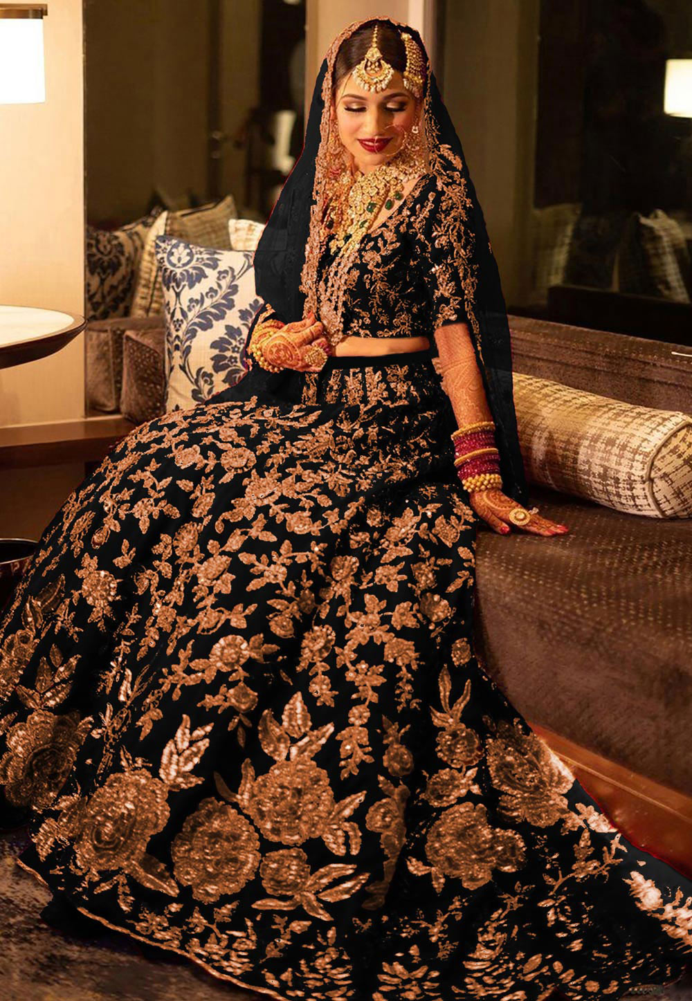 Black Velvet Bridal Lehenga Choli 279909