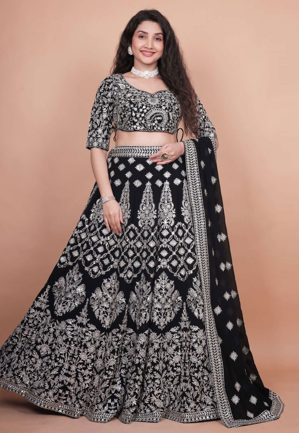 Black Velvet Circular Lehenga Choli 310646