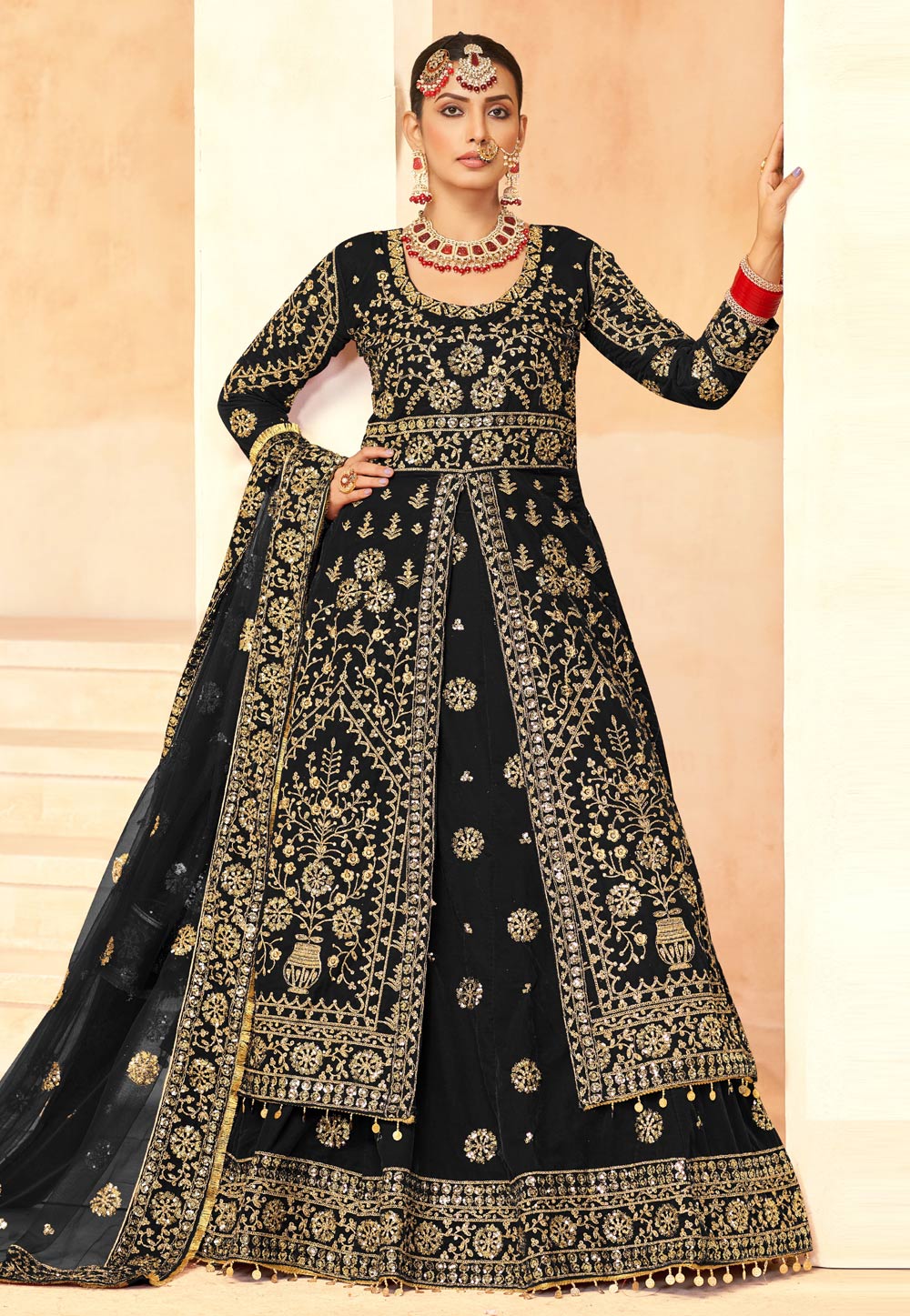 Black Velvet Indo Western Lehenga Choli 308936