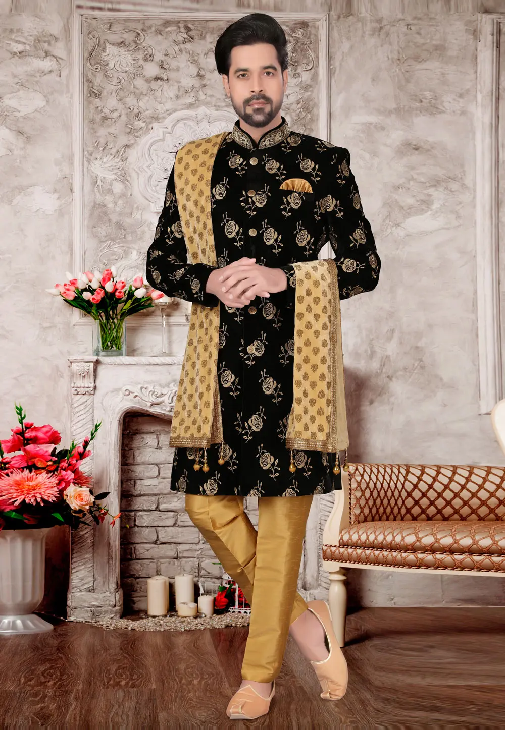 Black Velvet Indo Western Sherwani 302948