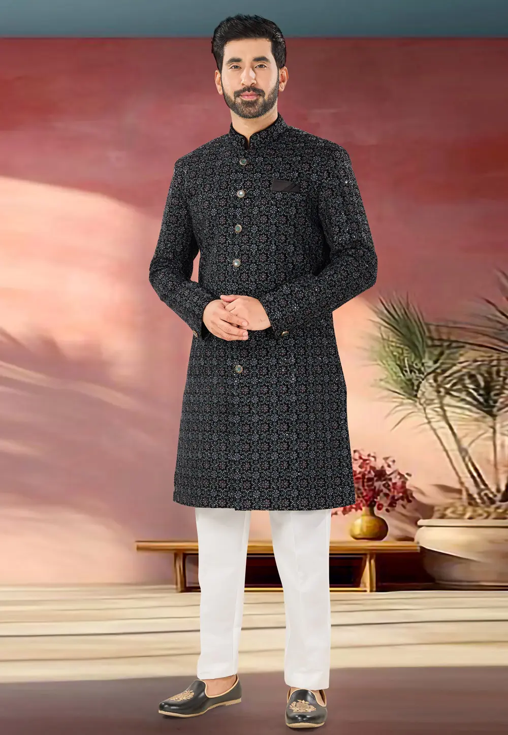 Black Velvet Indo Western Sherwani 301855