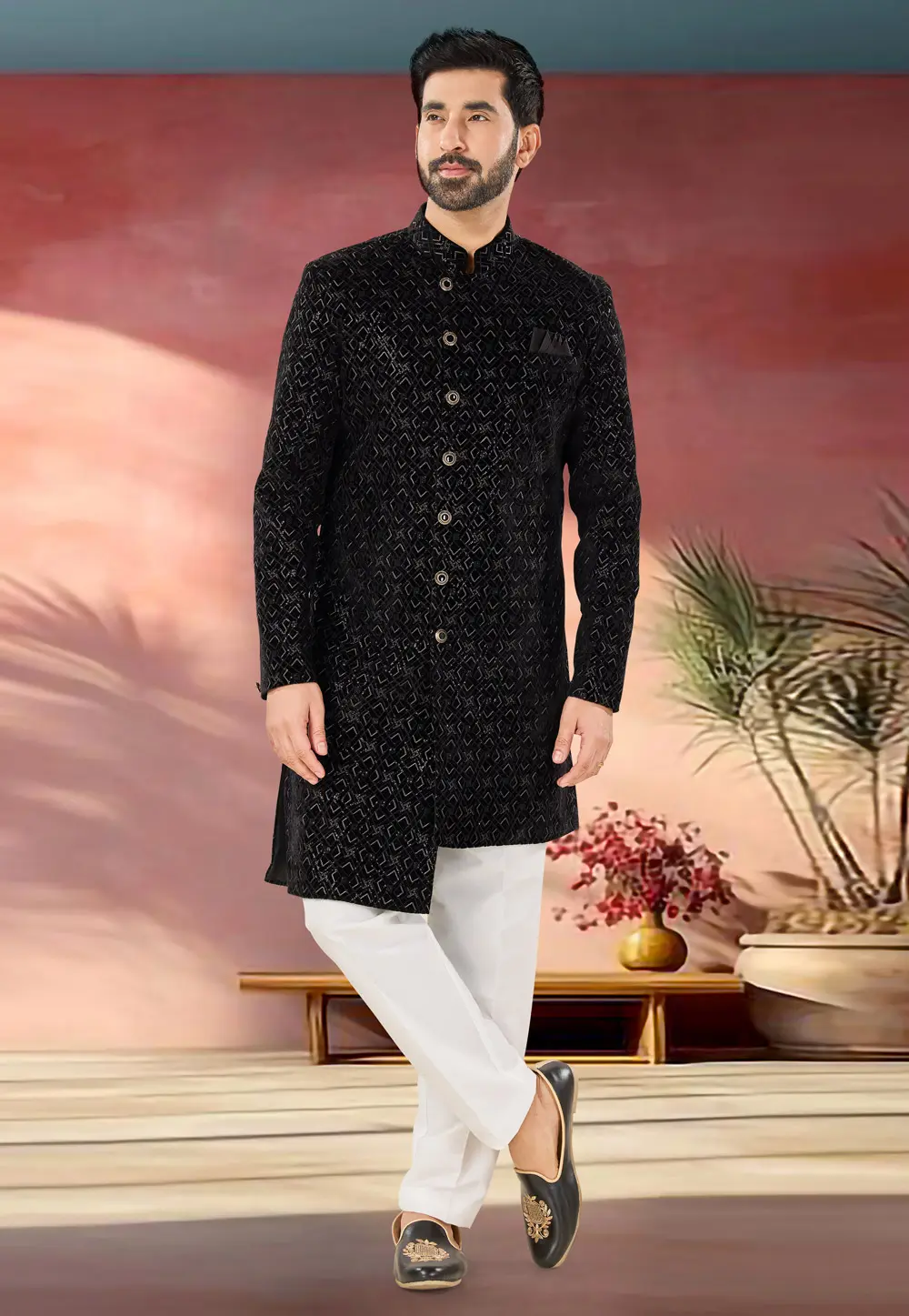 Black Velvet Indo Western Sherwani 301857