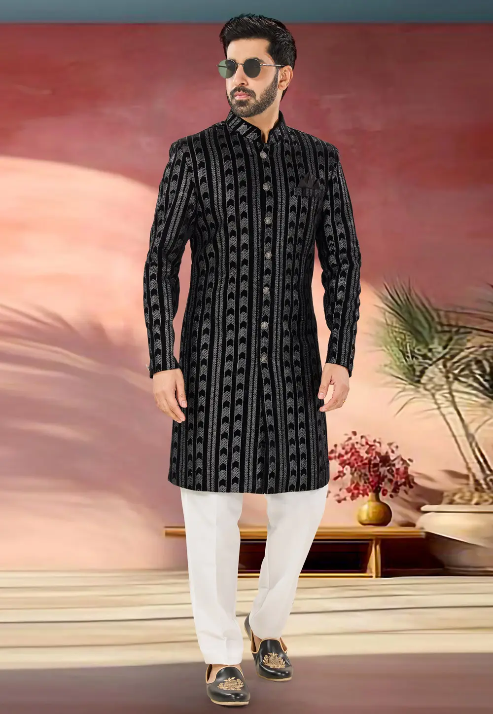 Black Velvet Indo Western Sherwani 301858