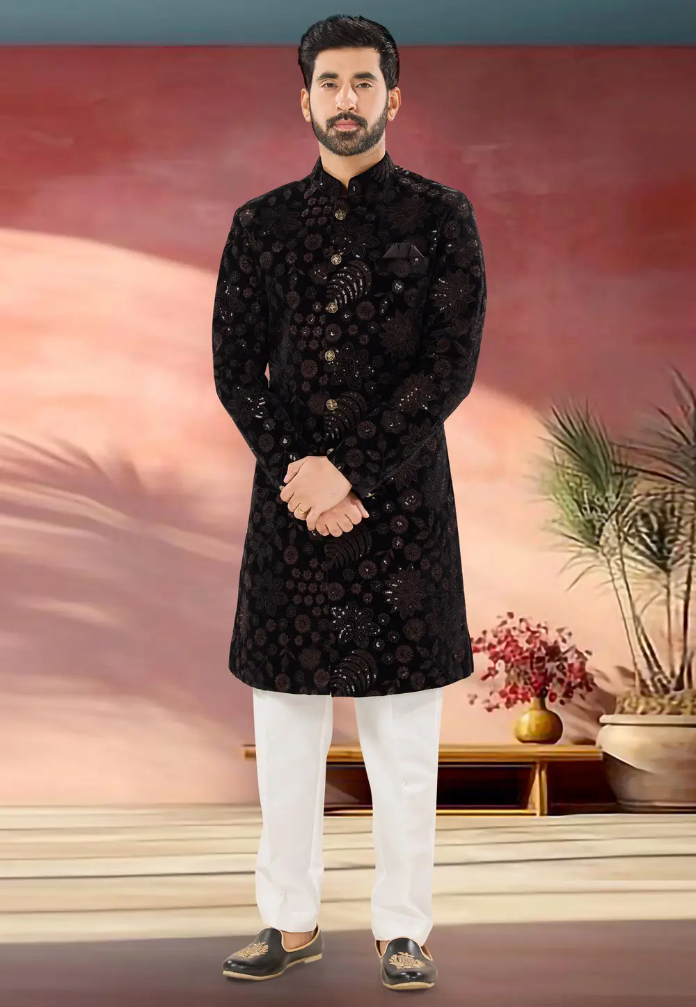 Black Velvet Indo Western Sherwani 301862