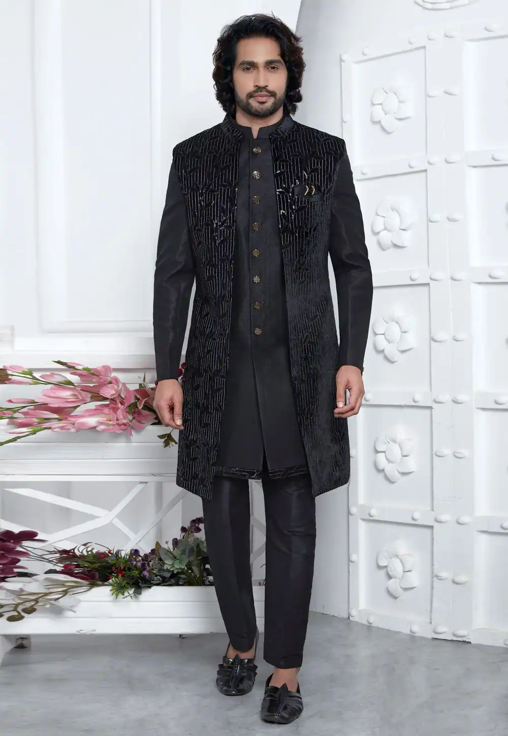 Black Velvet Indo Western Suit 291283