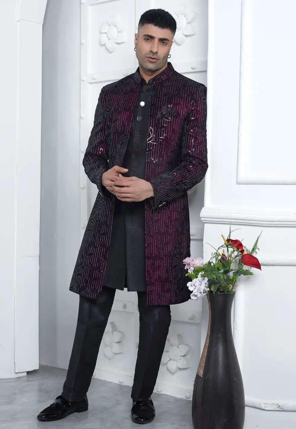 Black Velvet Indo Western Suit 291284