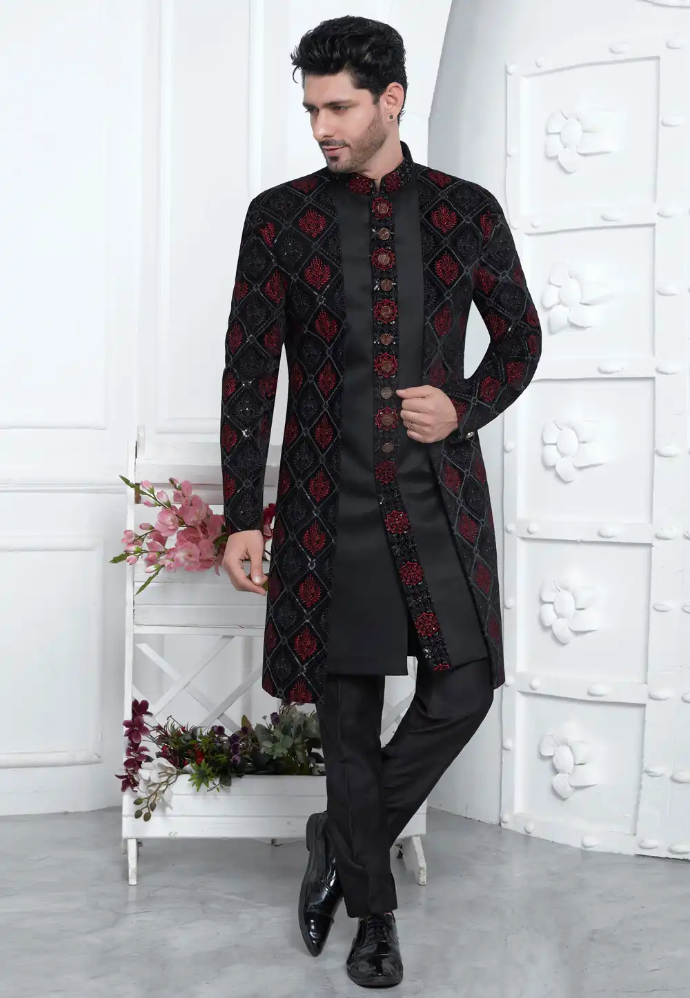 Black Velvet Indo Western Suit 291294