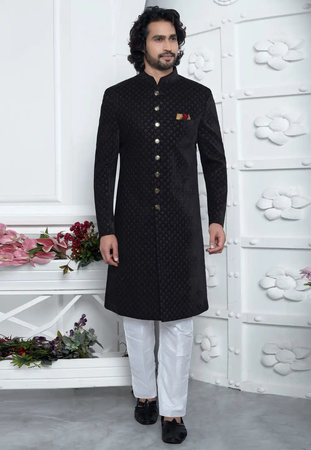 Black Velvet Indo Western Suit 291298