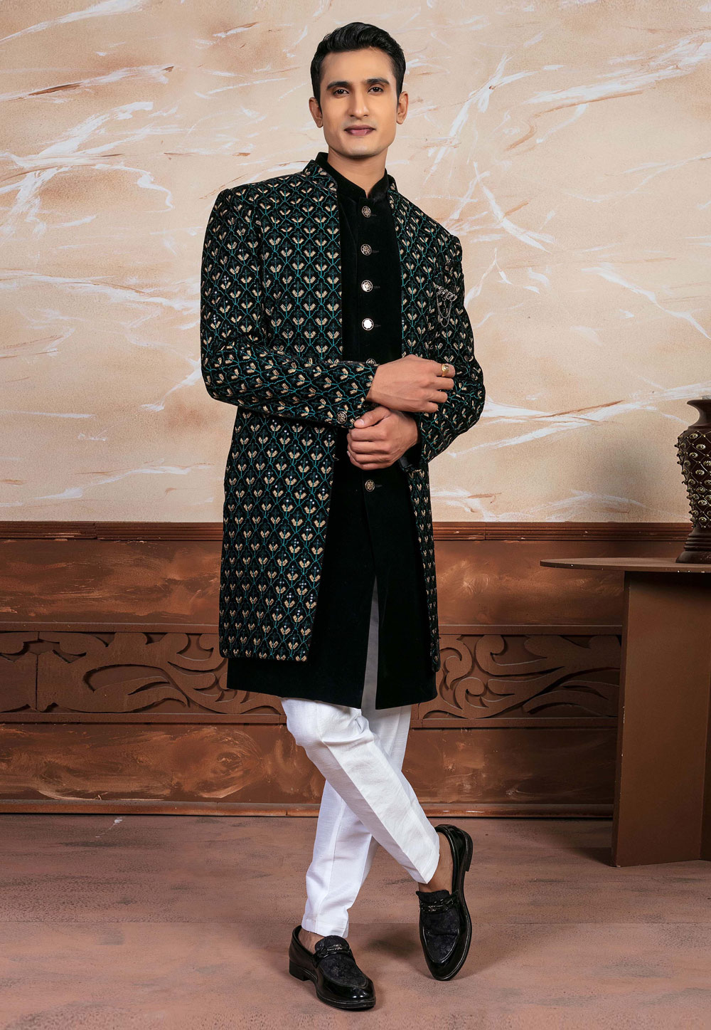 Black Velvet Indo Western Suit 287134