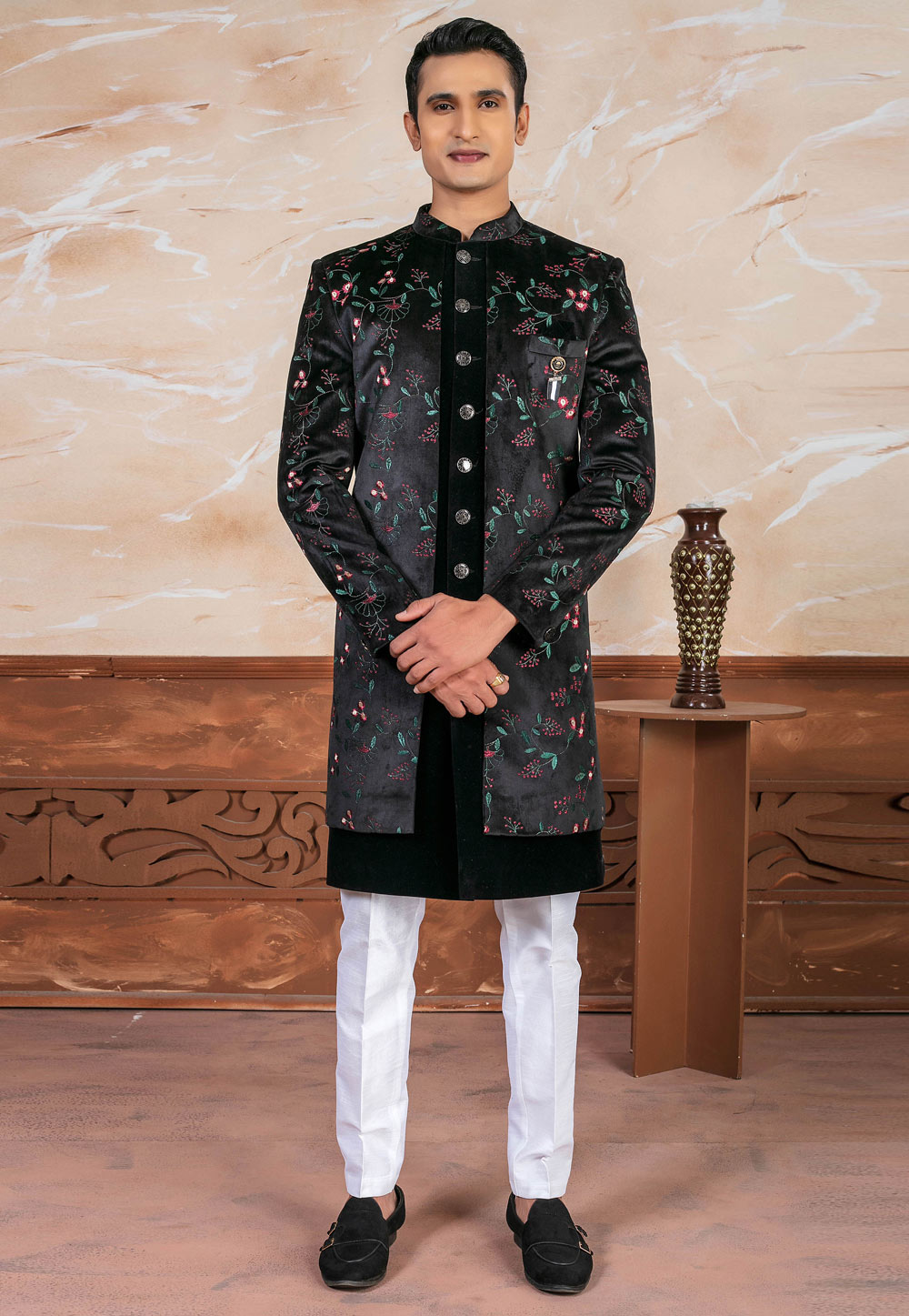 Black Velvet Indo Western Suit 287149