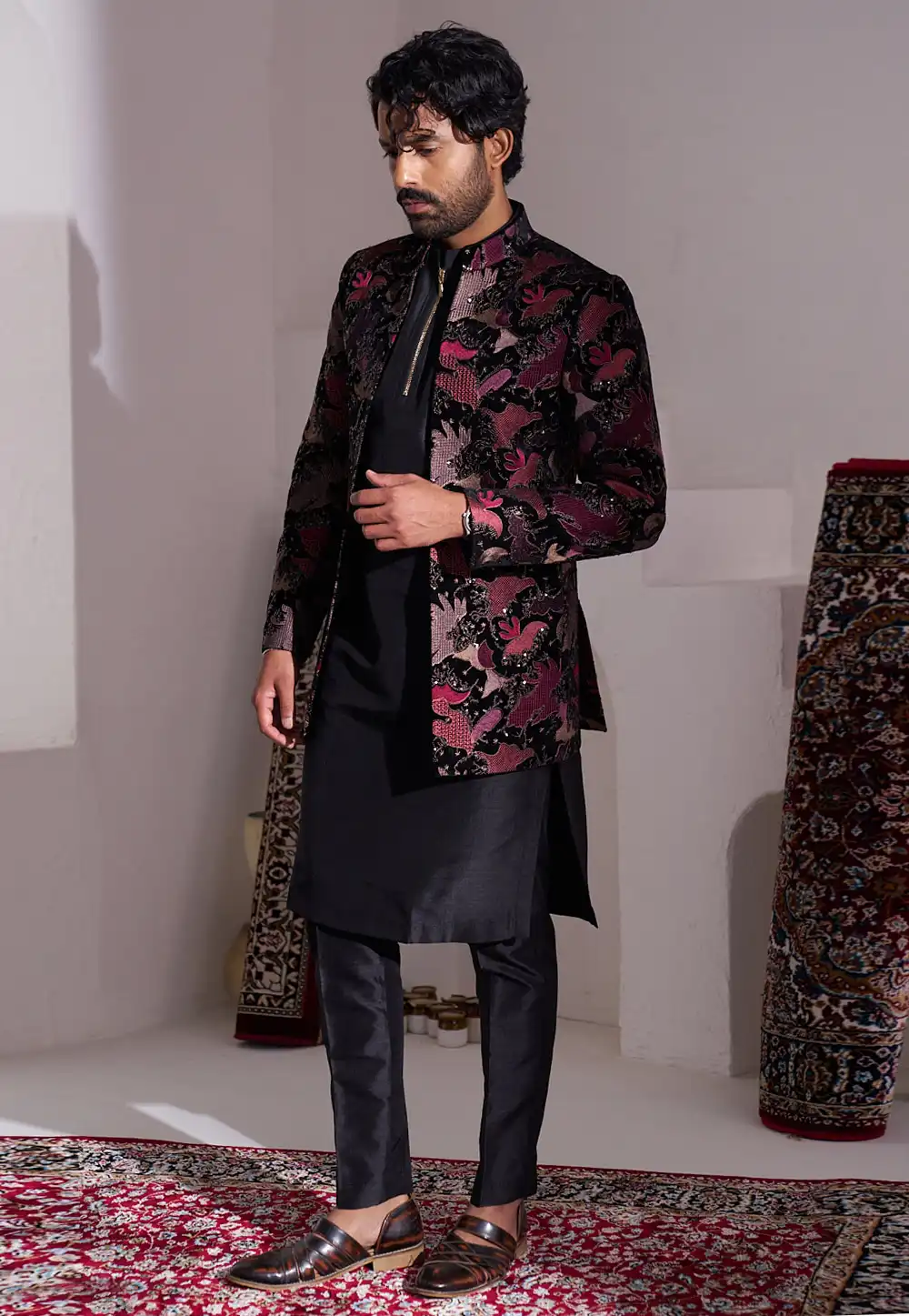 Black Velvet Indo Western Suit 294015