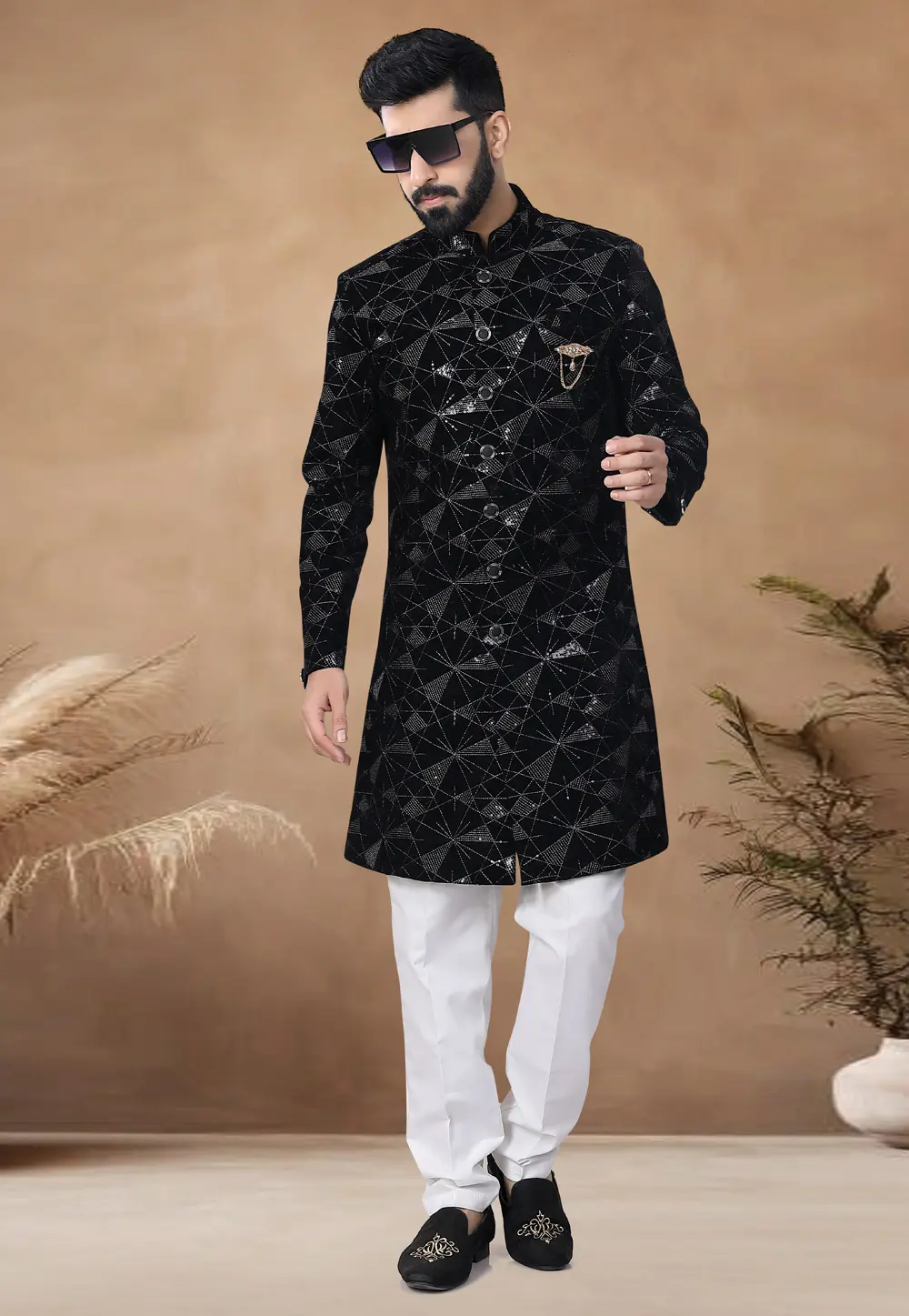 Black Velvet Indo Western Suit 298813