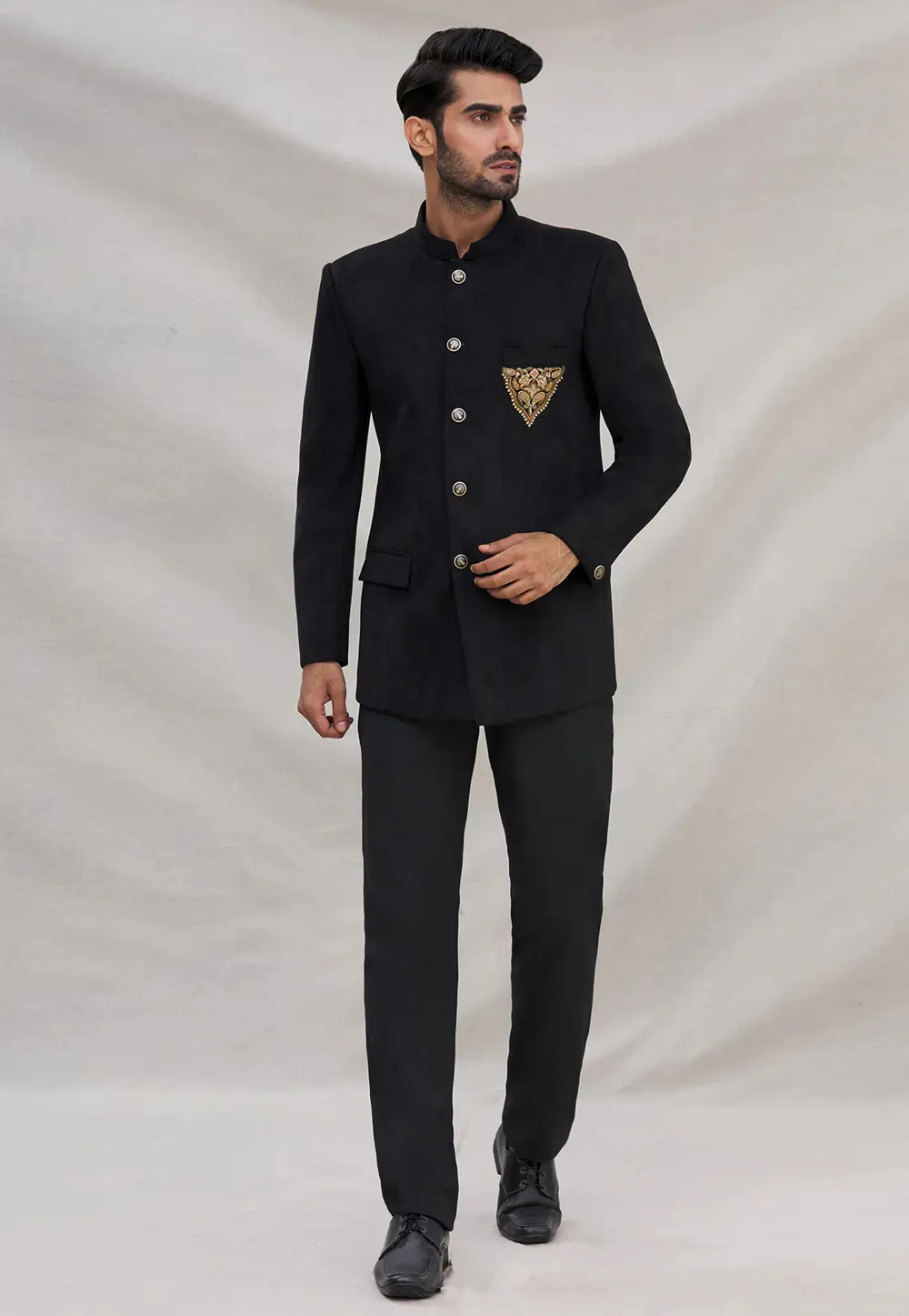 Black Velvet Jodhpuri Suit 300026