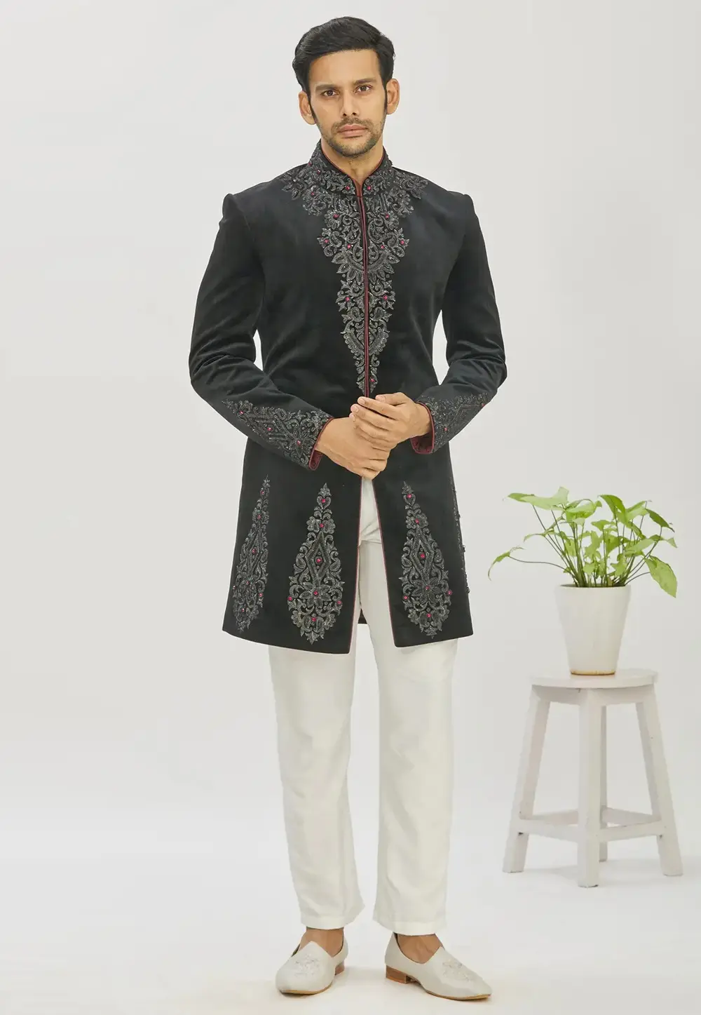 Black Velvet Jodhpuri Suit 300033