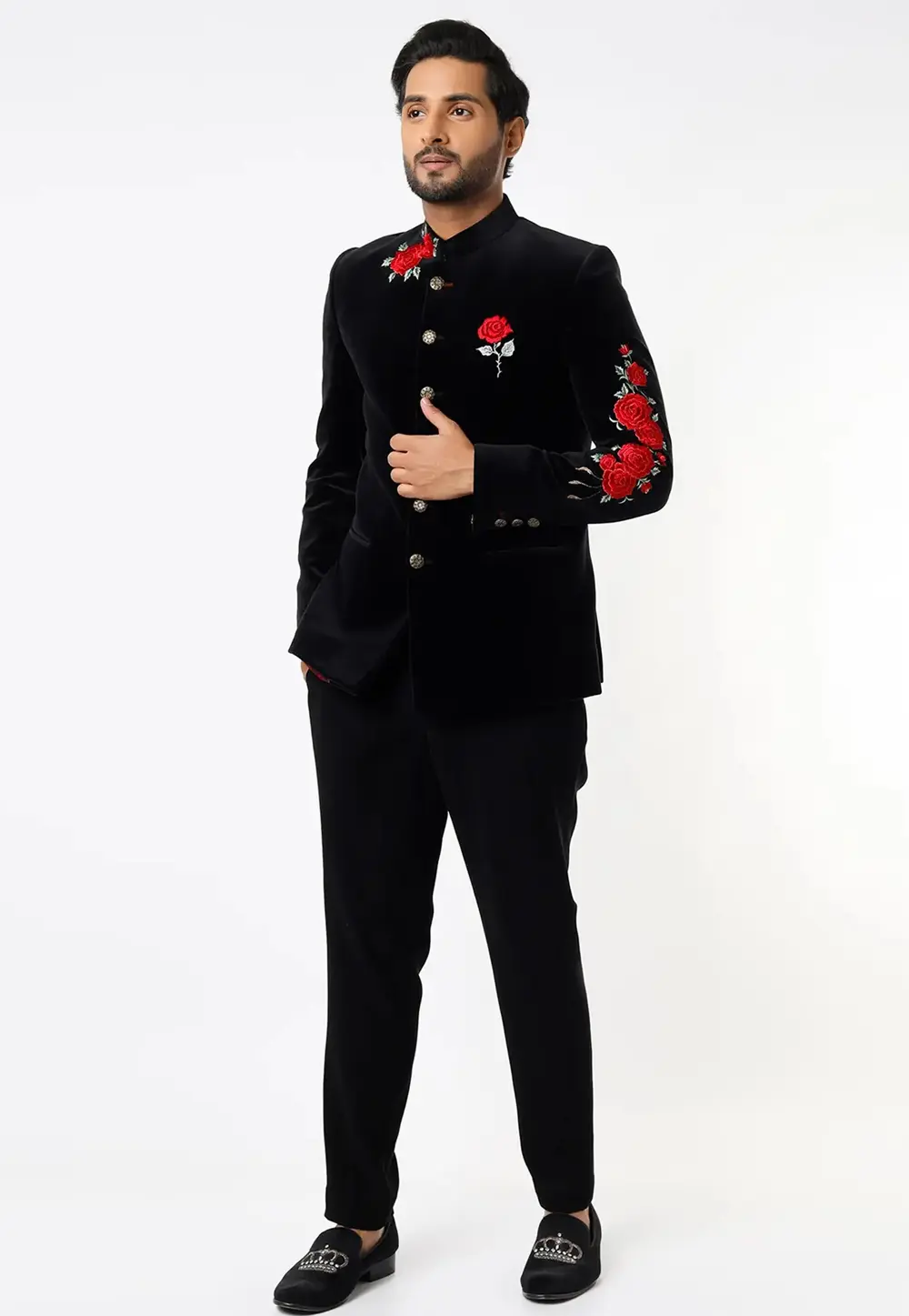 Black Velvet Jodhpuri Suit 300047