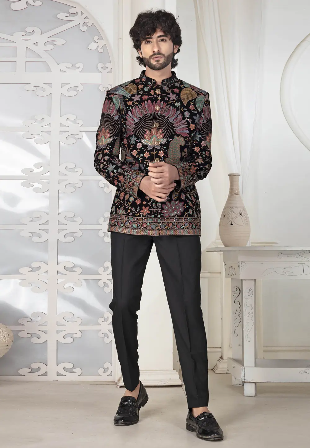 Black Velvet Jodhpuri Suit 302151