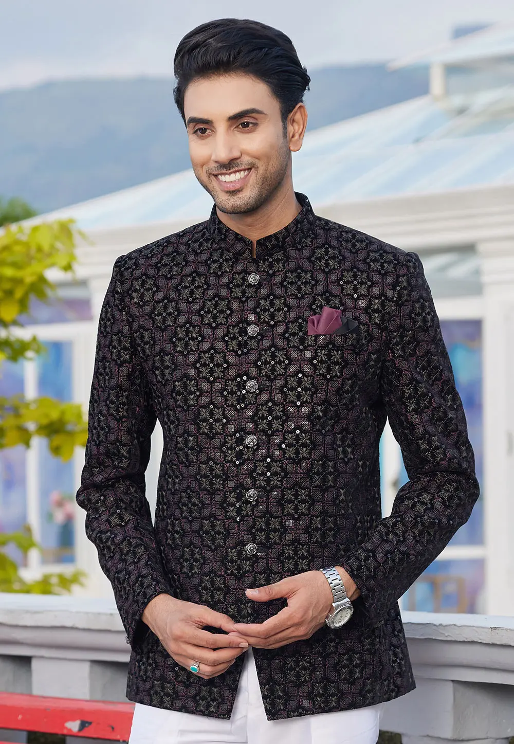 Black Velvet Jodhpuri Suit 302195