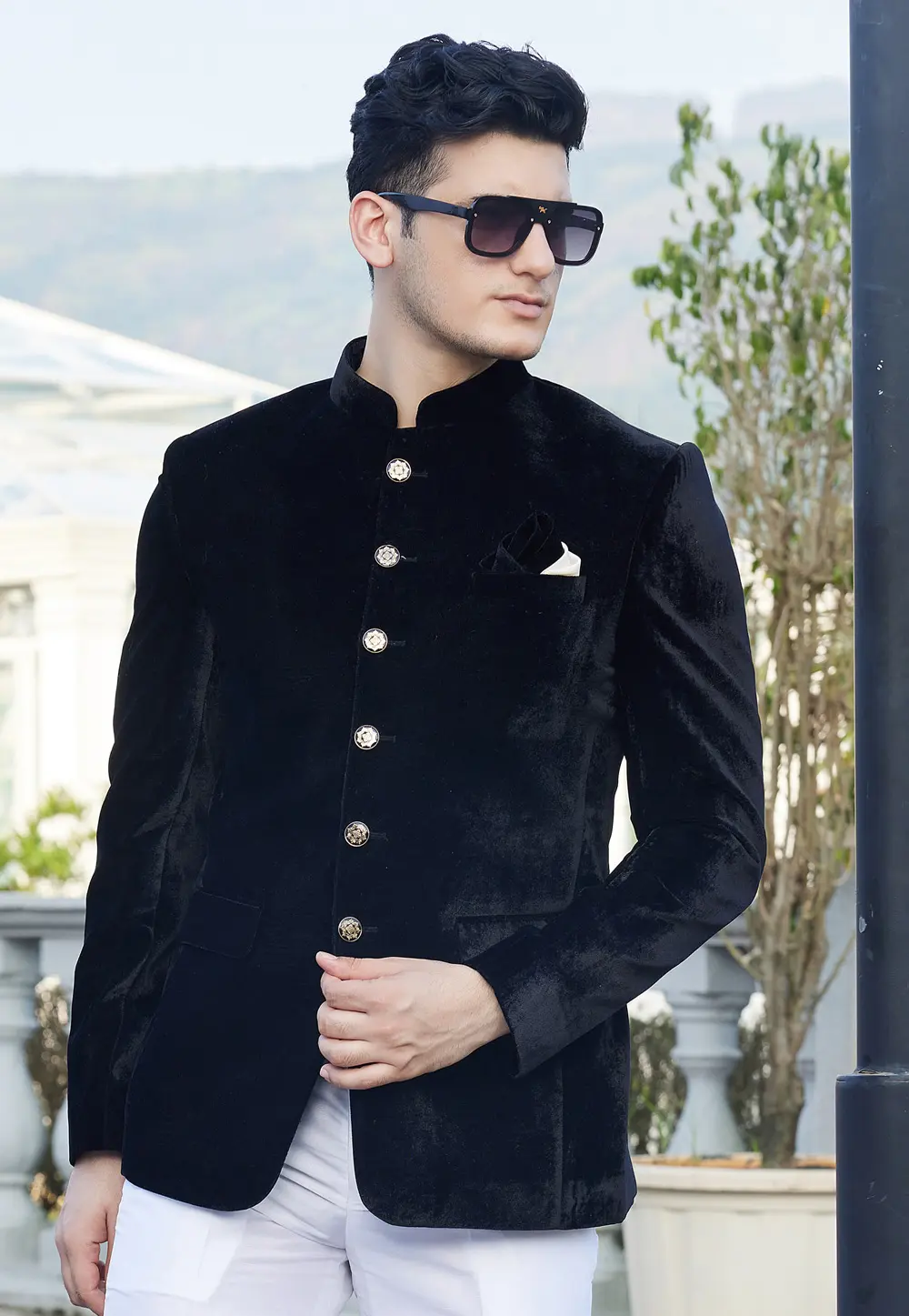 Black Velvet Jodhpuri Suit 302202