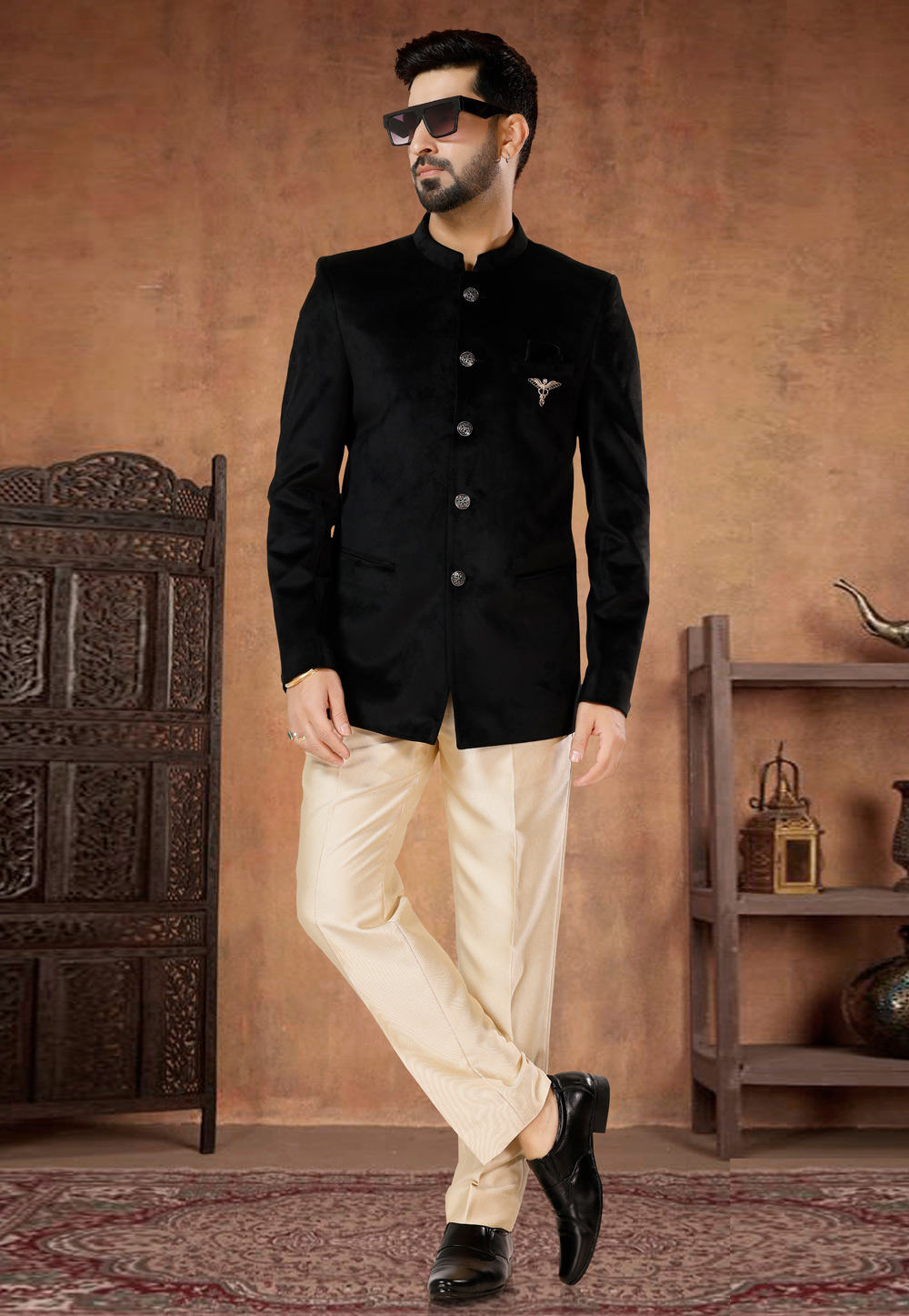 Black Velvet Jodhpuri Suit 282989