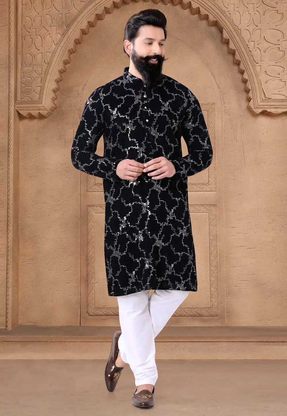 Black Velvet Kurta Pajama 287936