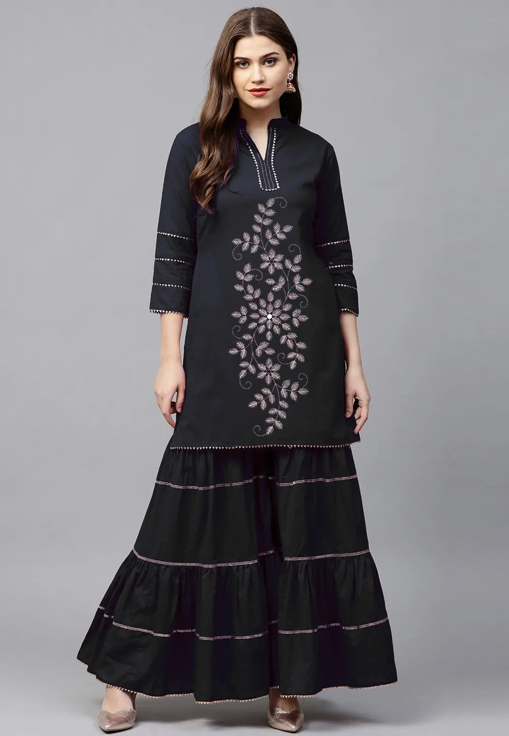 Black Velvet Kurta Set With Palazzo 300076