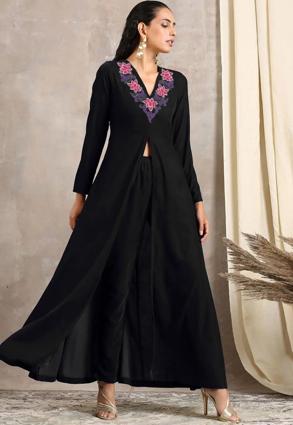 Black Velvet Kurta Set With Pent 300072