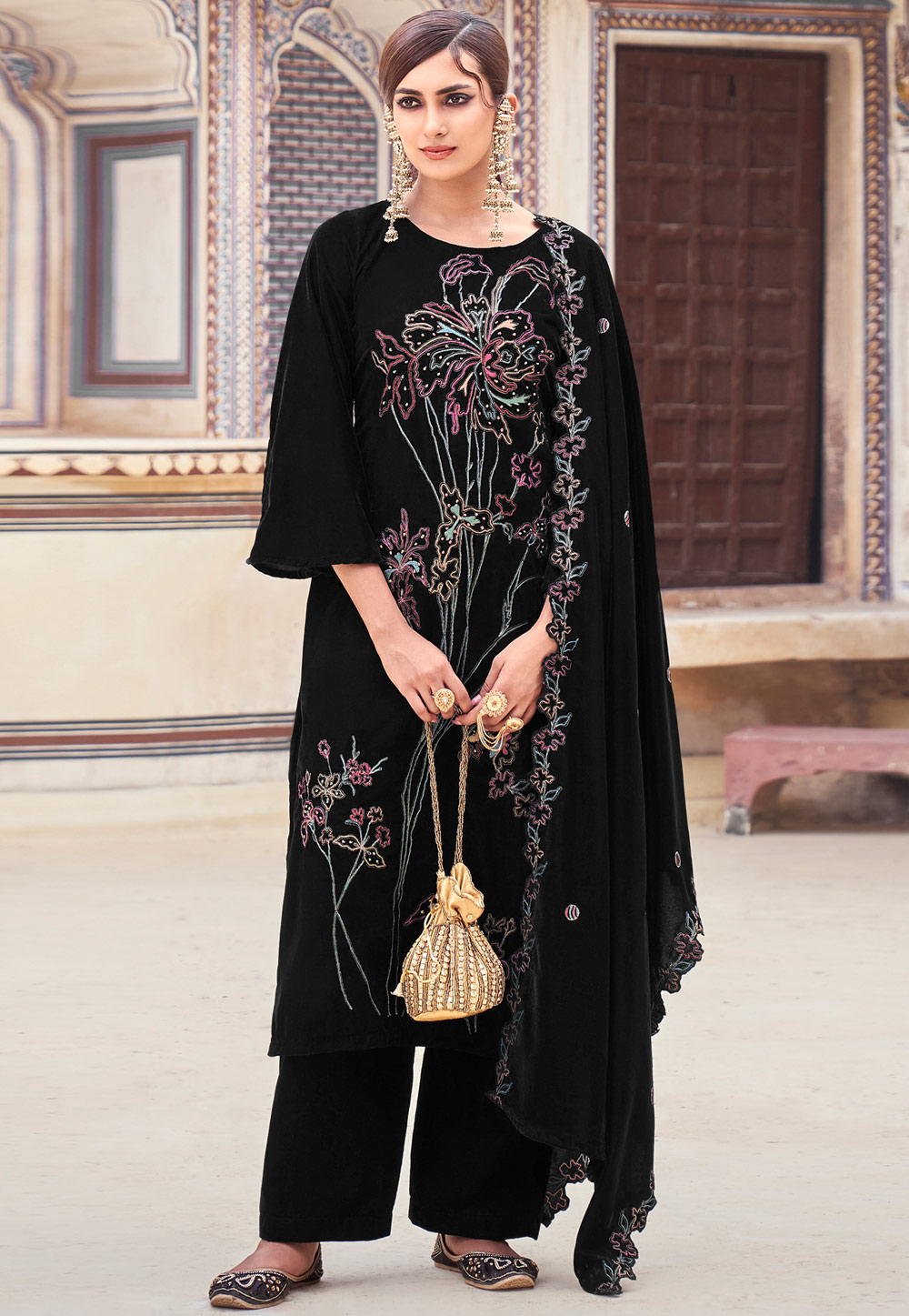 Black Velvet Pakistani Suit 311100