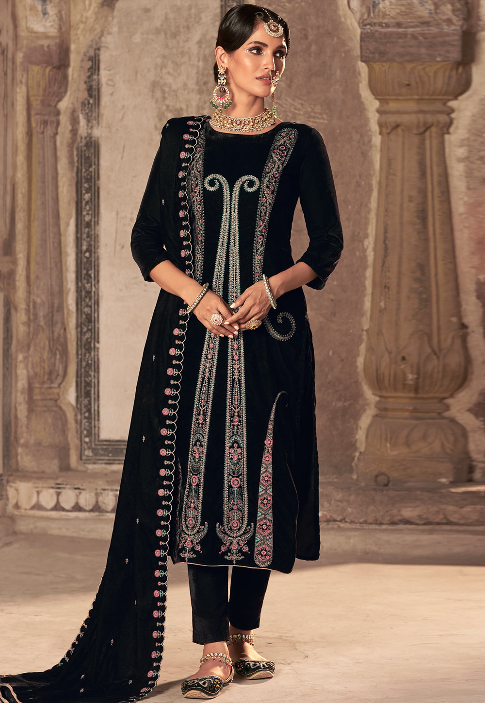Black Velvet Pant Style Suit 311102