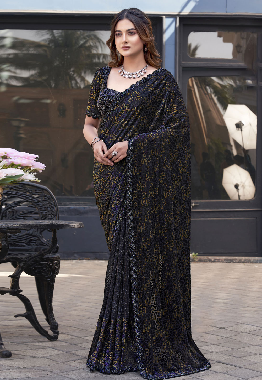 Black Velvet Sequence Saree 305813