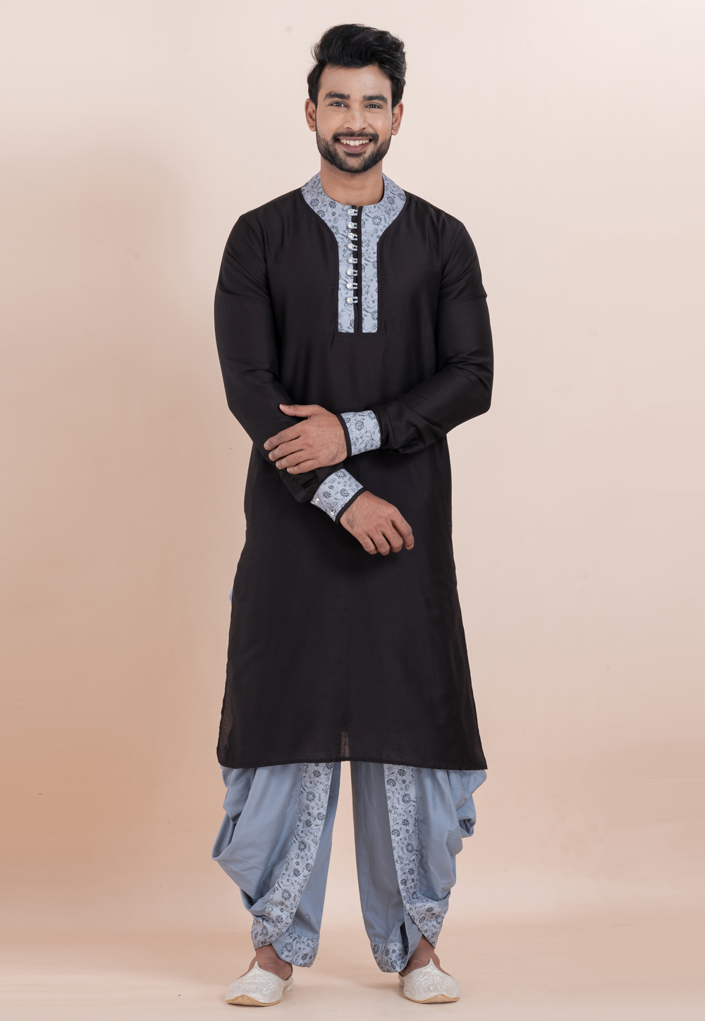 Black Viscose Dhoti Kurta 306044