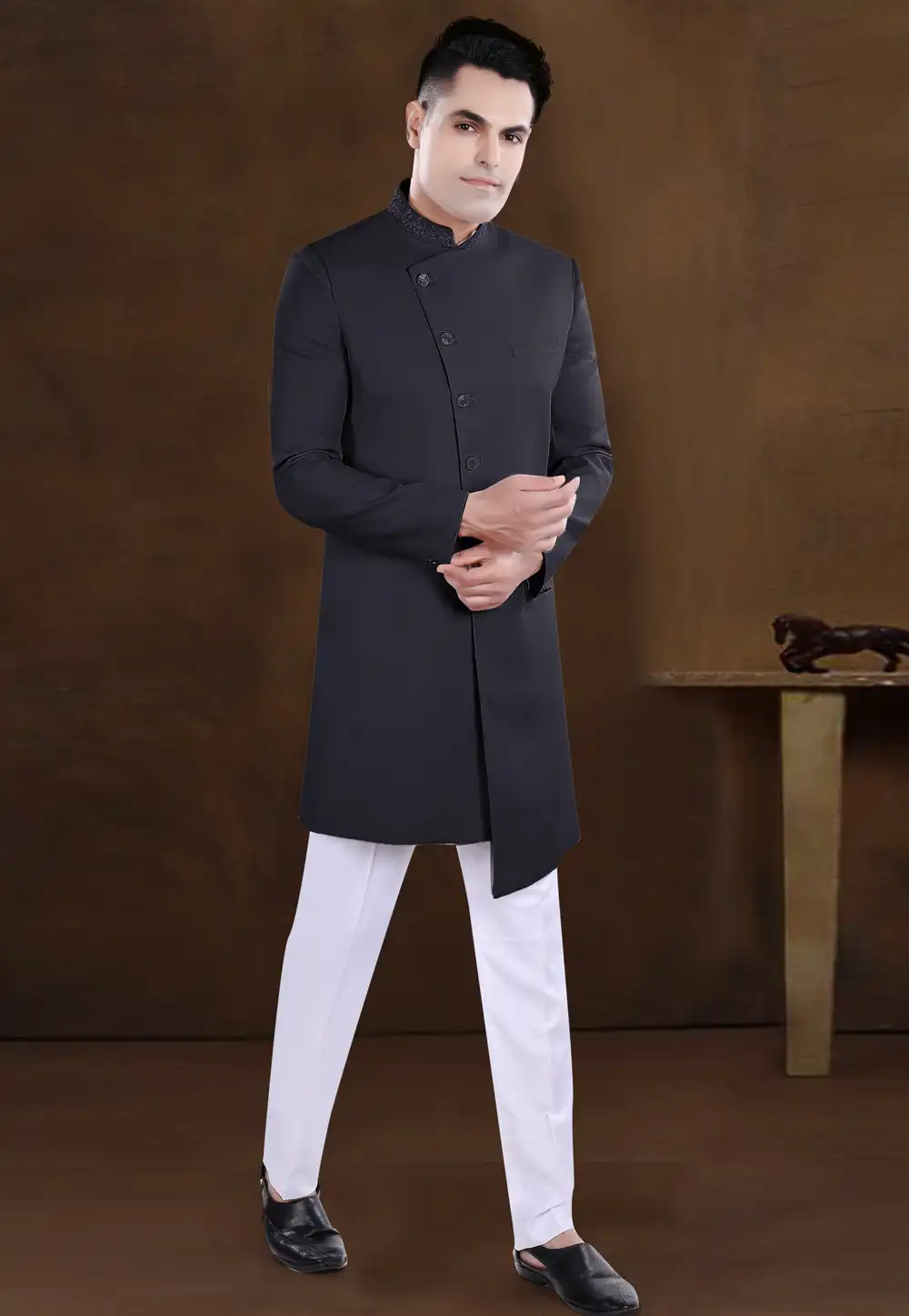 Black Viscose Indo Western Sherwani 292224