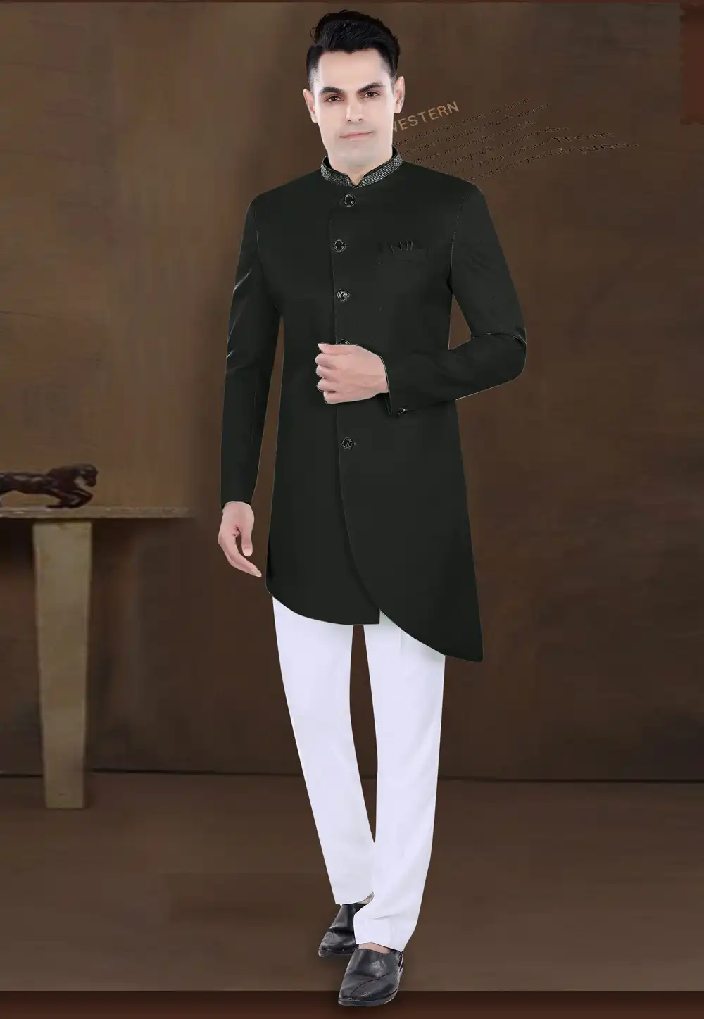 Black Viscose Indo Western Sherwani 292226