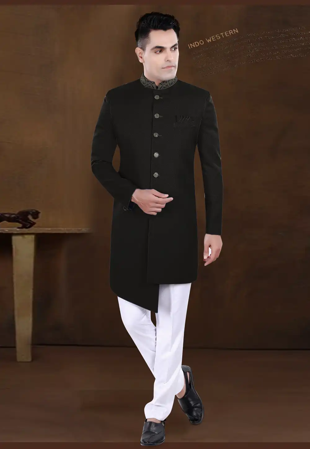 Black Viscose Indo Western Sherwani 292232