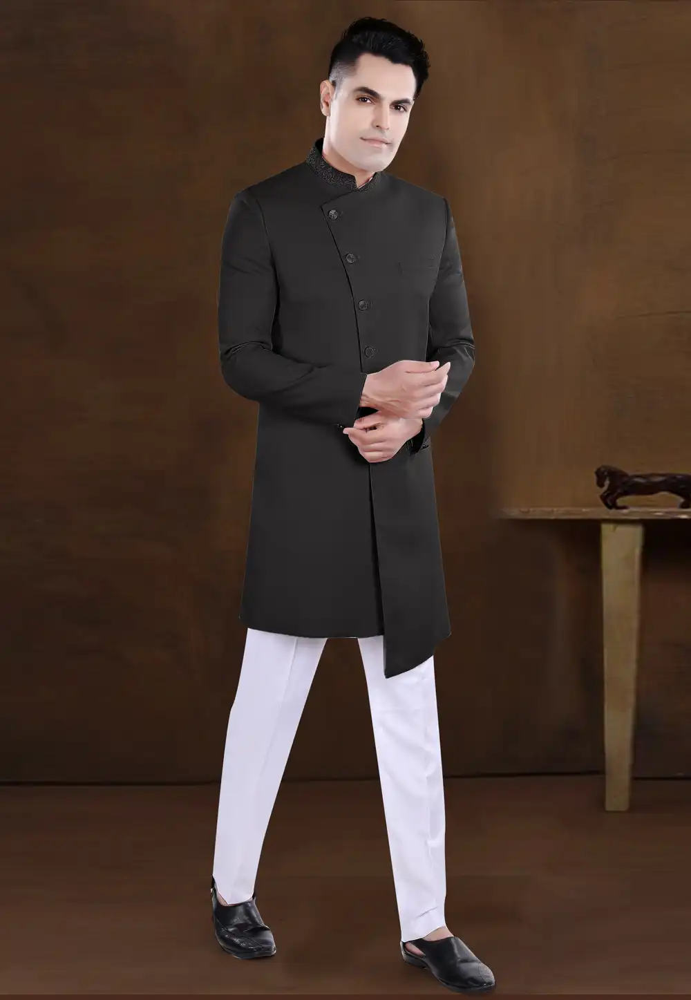 Black Viscose Indo Western Sherwani 292234