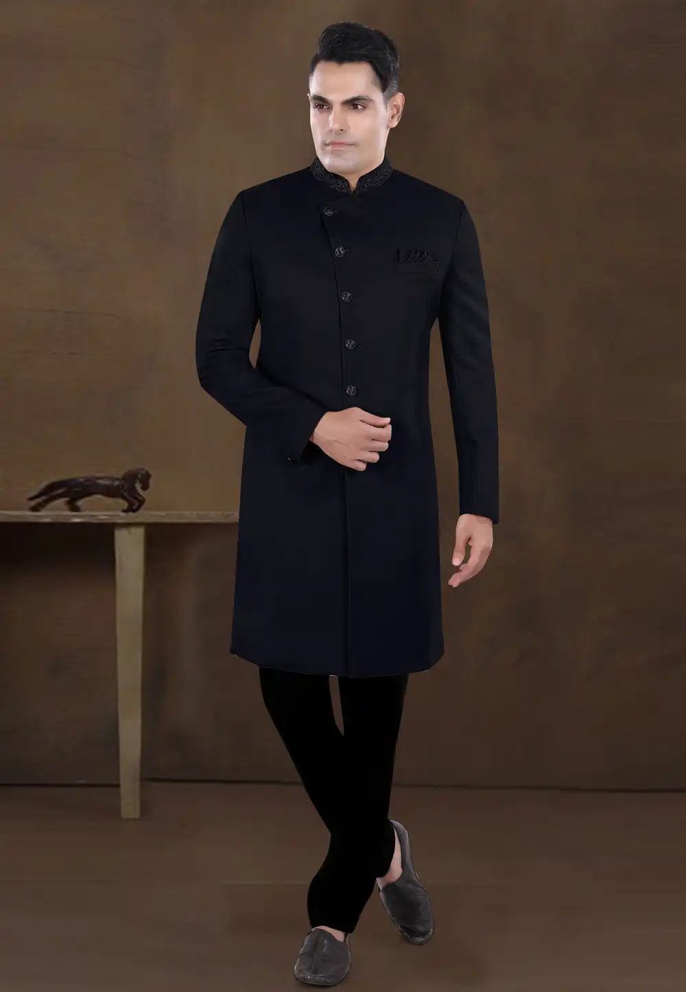 Black Viscose Indo Western Sherwani 292238