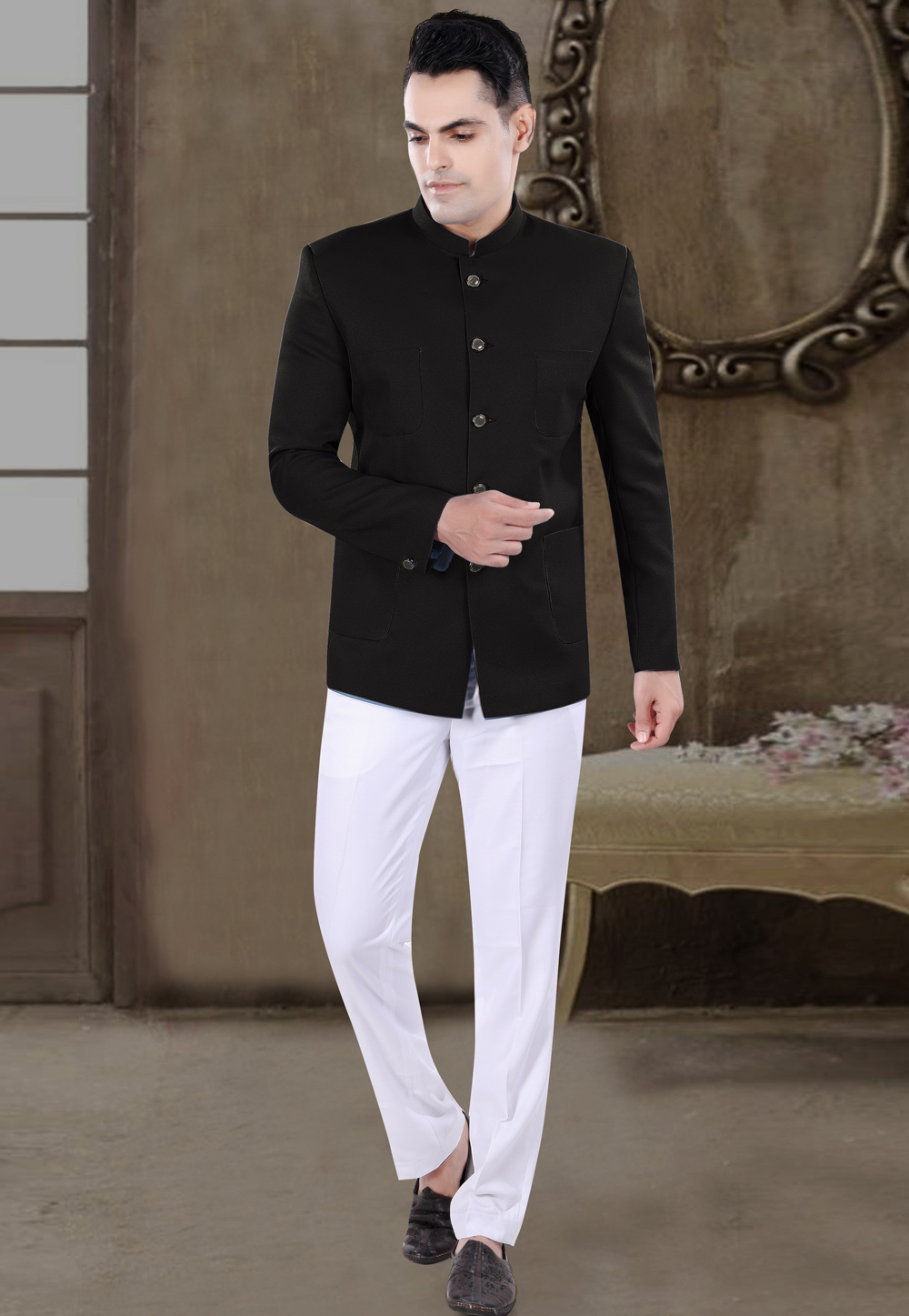 Black Viscose Jodhpuri Suit 306408