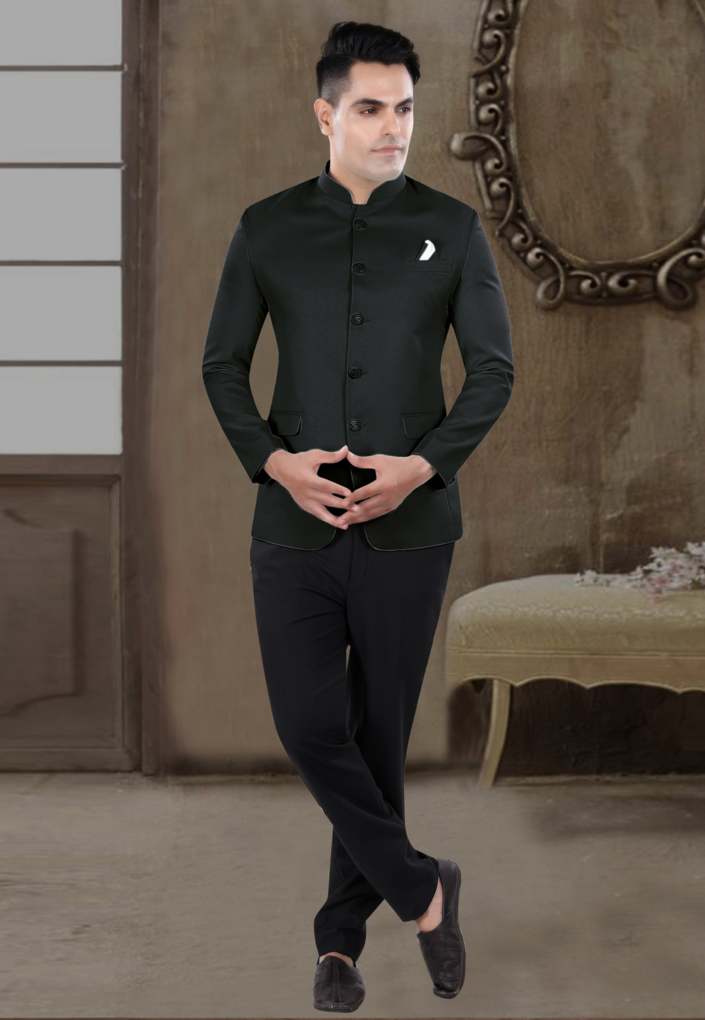 Black Viscose Jodhpuri Suit 306412