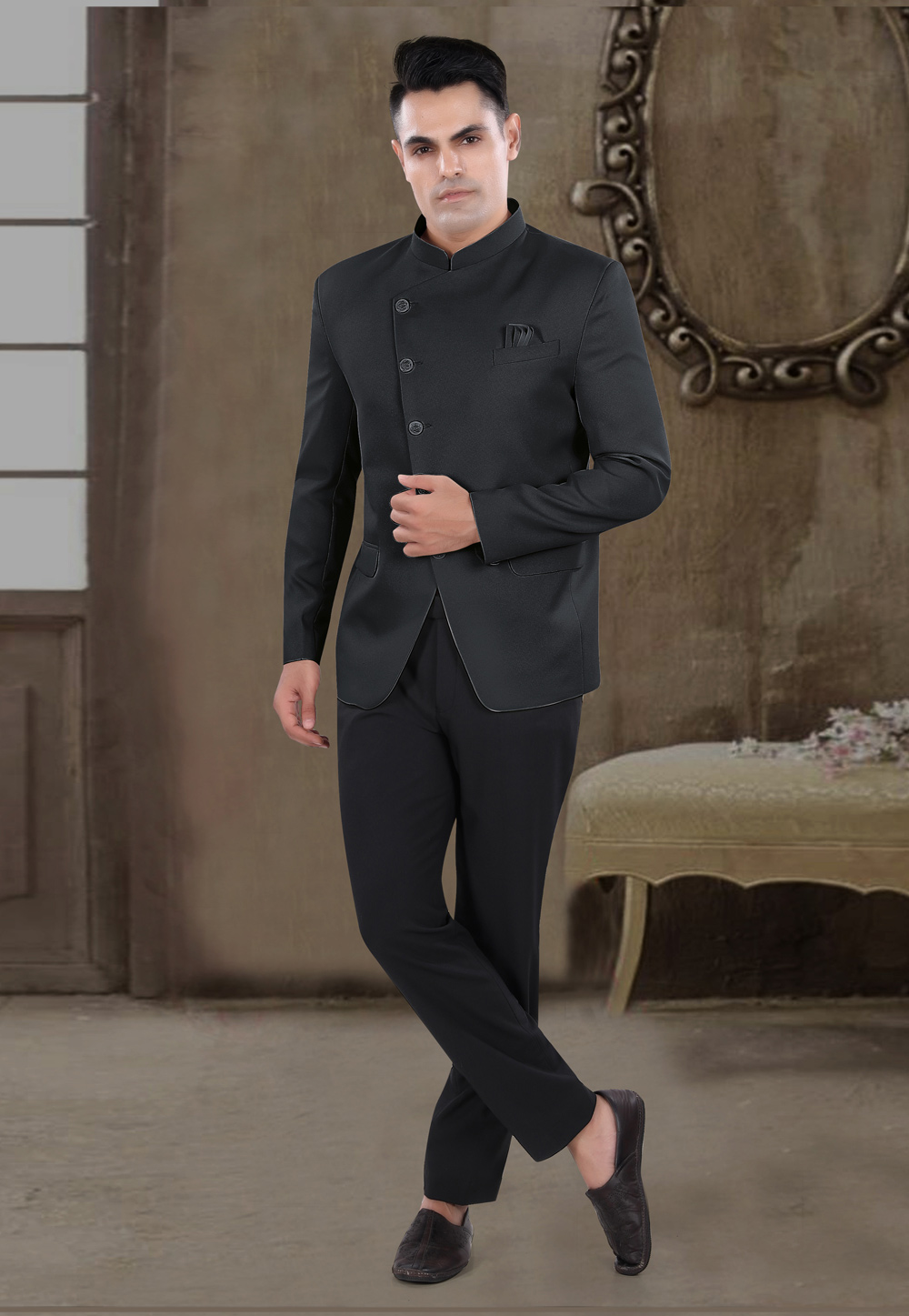 Black Viscose Jodhpuri Suit 306416