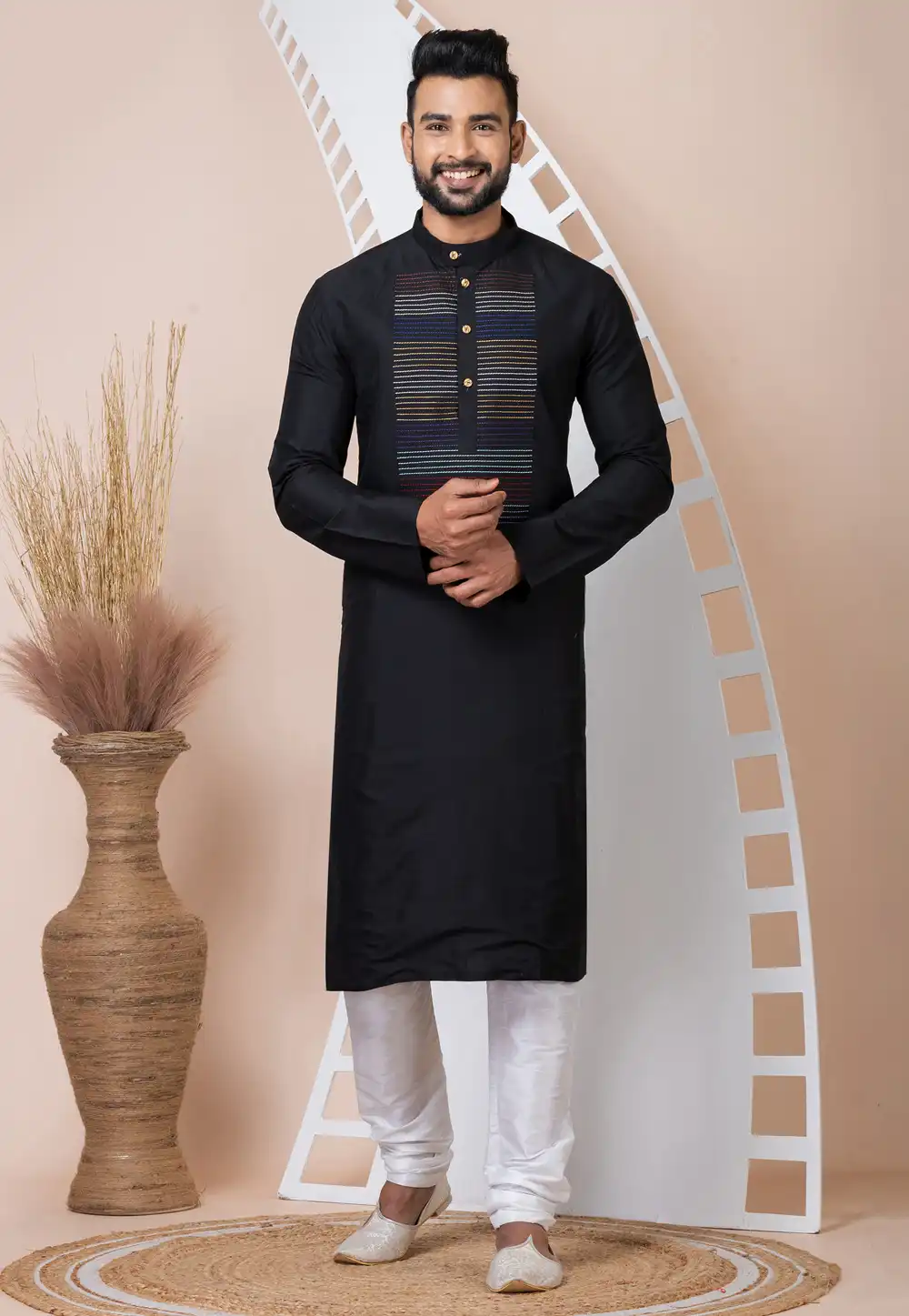 Black Viscose Kurta Pajama 293951