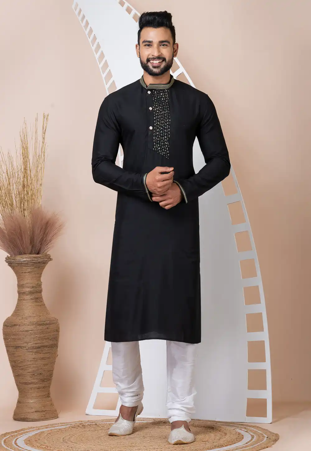 Black Viscose Kurta Pajama 293956