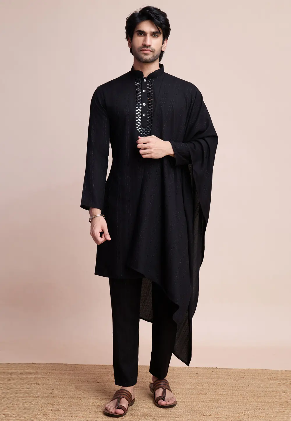 Black Viscose Kurta Pajama 301884