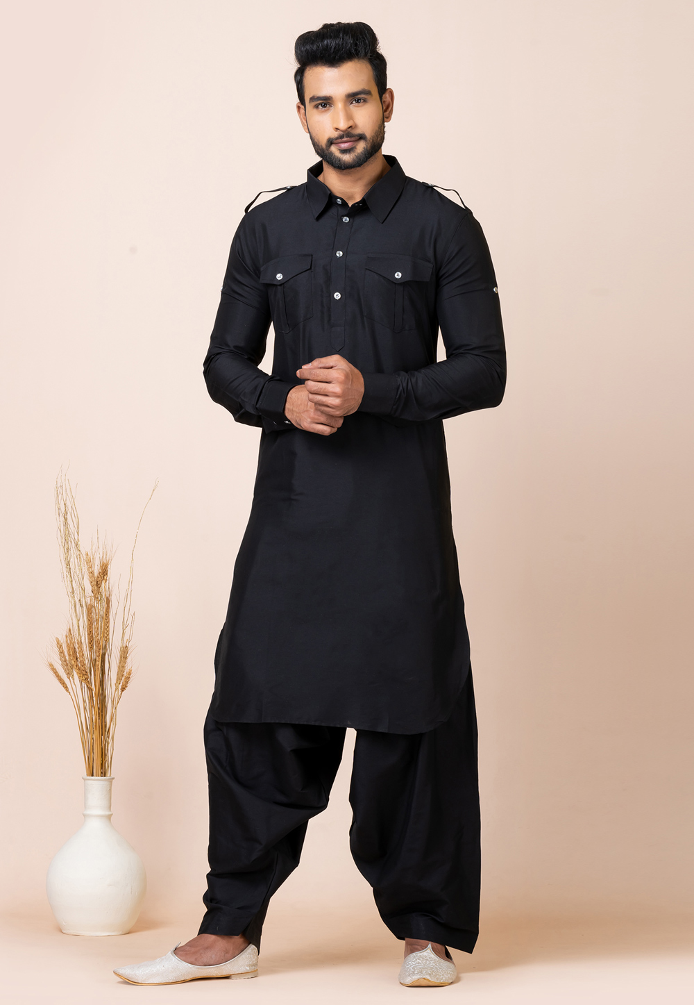 Black Viscose Pathani Suit 286240