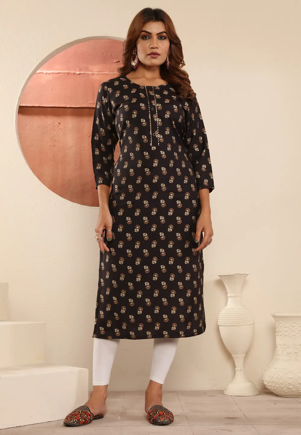 Black Viscose Printed Long Kurti 299159