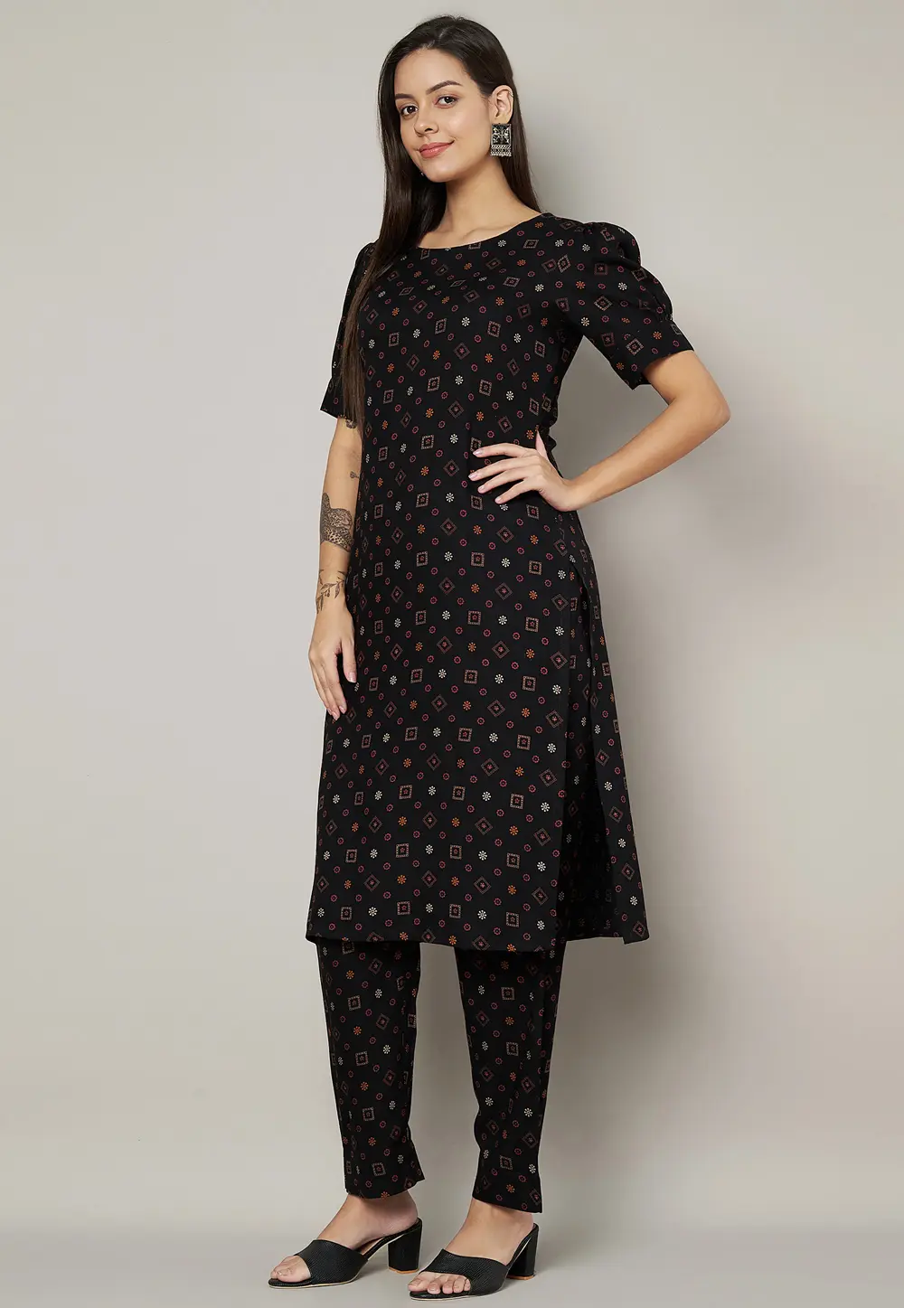 Black Viscose Rayon Kurta Set With Pent 301488