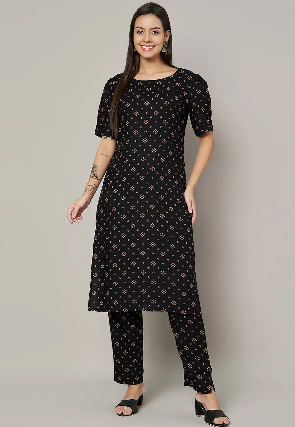 Black Viscose Rayon Kurta Set With Pent 301489