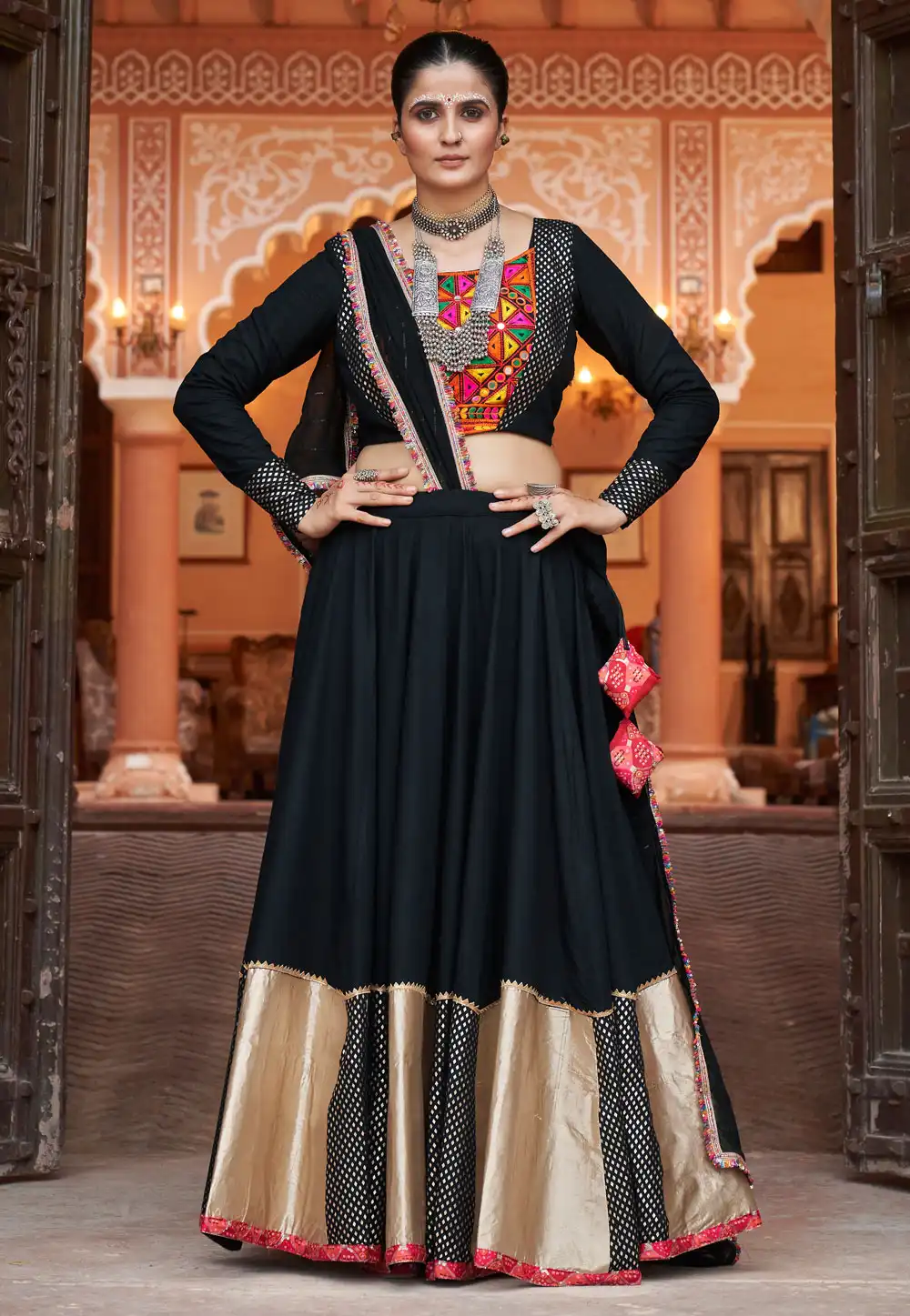 Black Viscose Rayon Navratri Chaniya Choli 292869