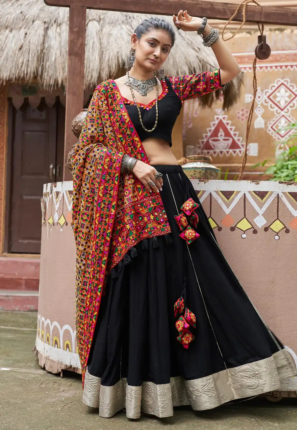 Black Viscose Rayon Navratri Chaniya Choli 294101