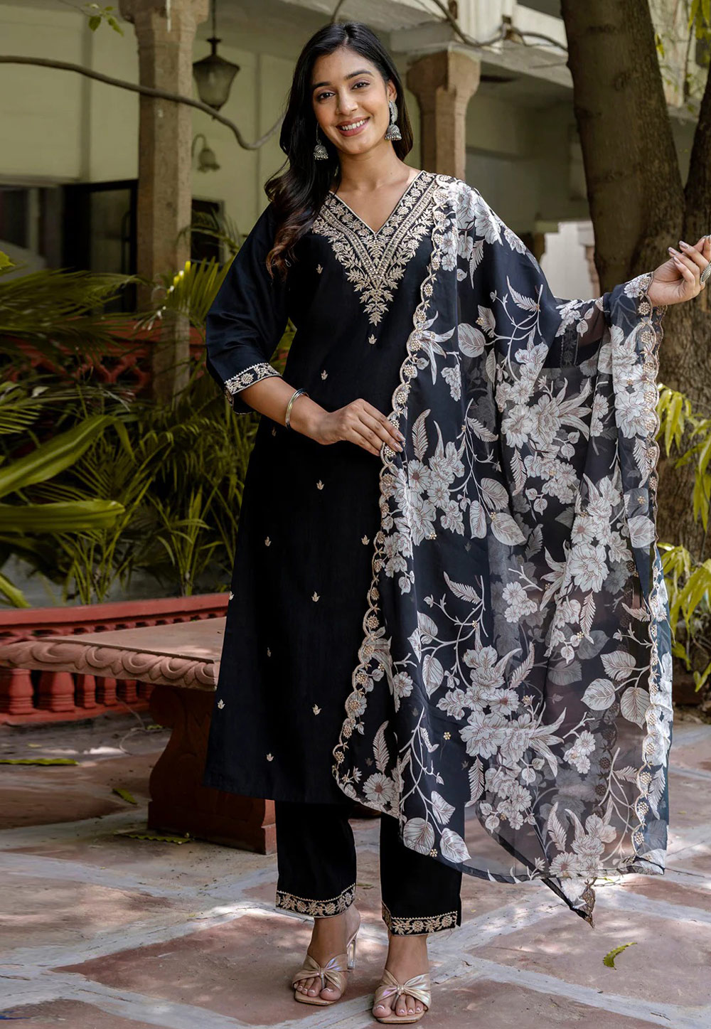 Black Viscose Rayon Readymade Pant Style Suit 309059
