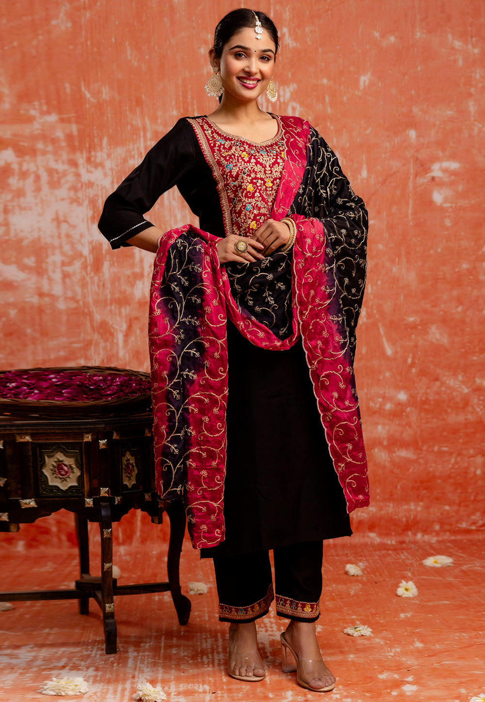 Black Viscose Rayon Readymade Pant Style Suit 309562