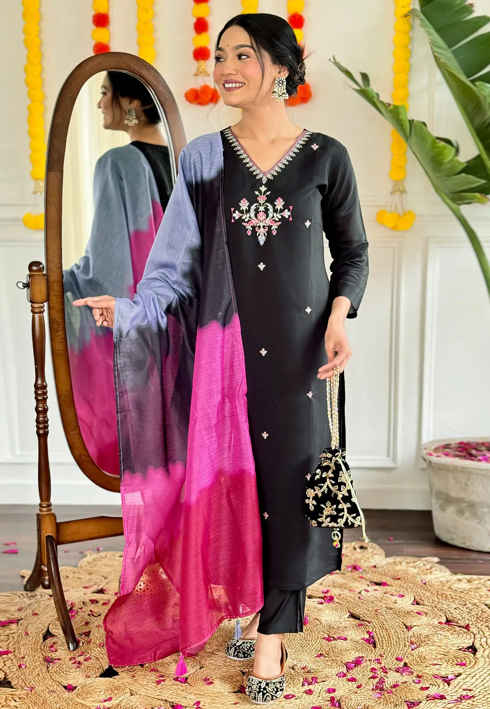 Black Viscose Readymade Pakistani Suit 301894